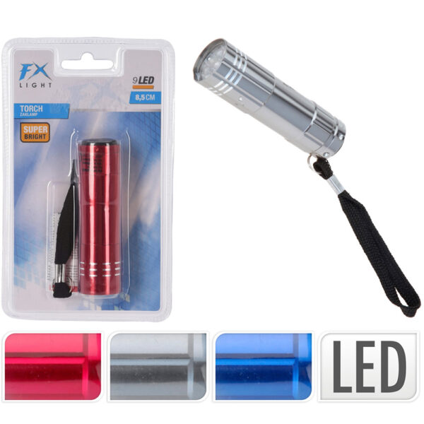LINTERNA 9 LED BOLSILLO ALUMINIO 8,5 CM